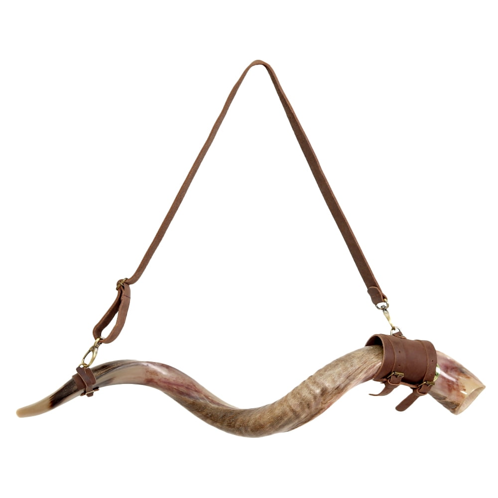 HalleluYAH Shofar Horn Belt – Genuine Leather Blowing Horn Shofar Belt – Premium Leather Strap for Decorative Shofar– Adjustable War Horn Belt with Buckle Closure