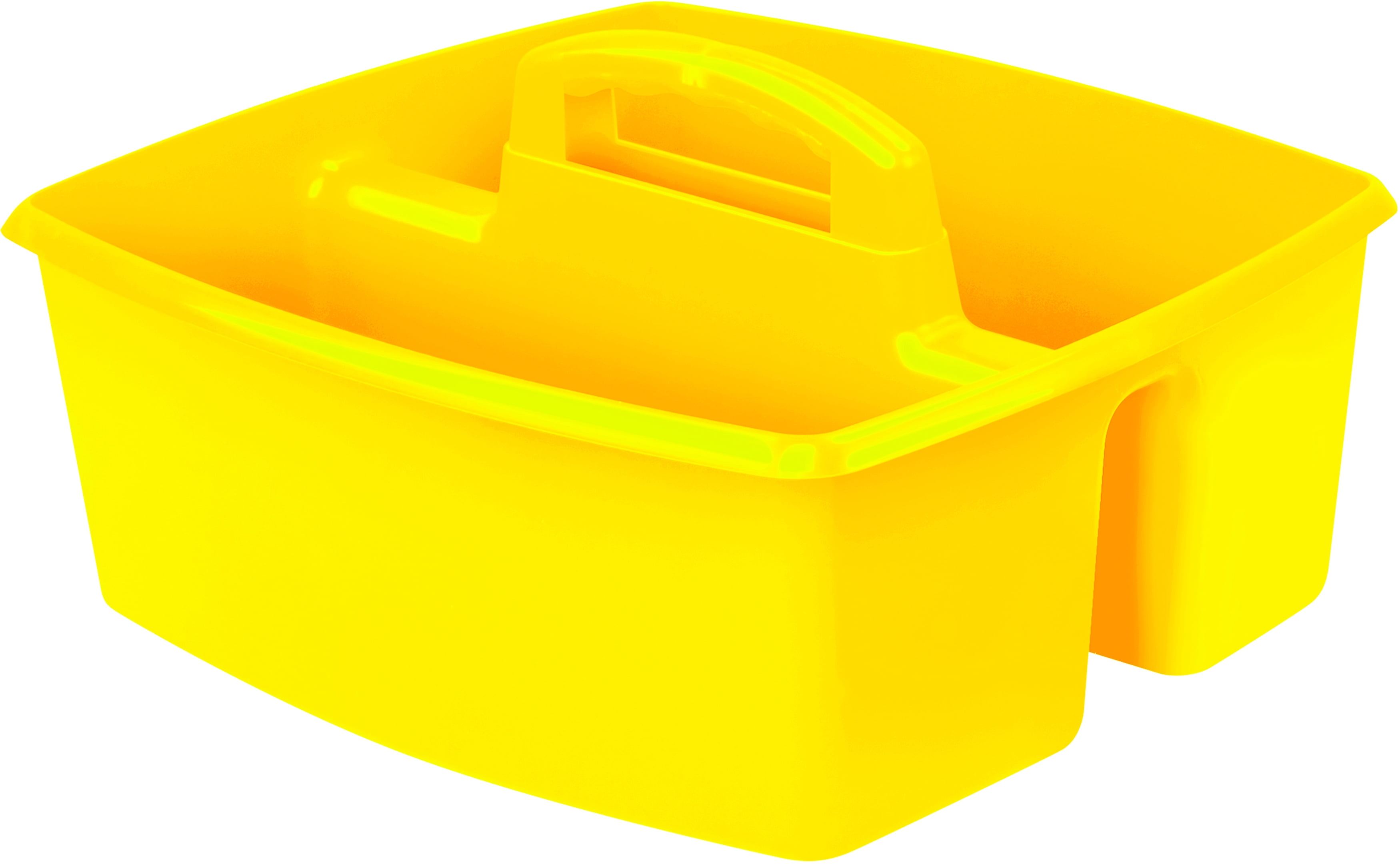 Storex Plastic Desktop Organizer Caddy with Handle, 2 Compartments, Yellow, 6-Pack