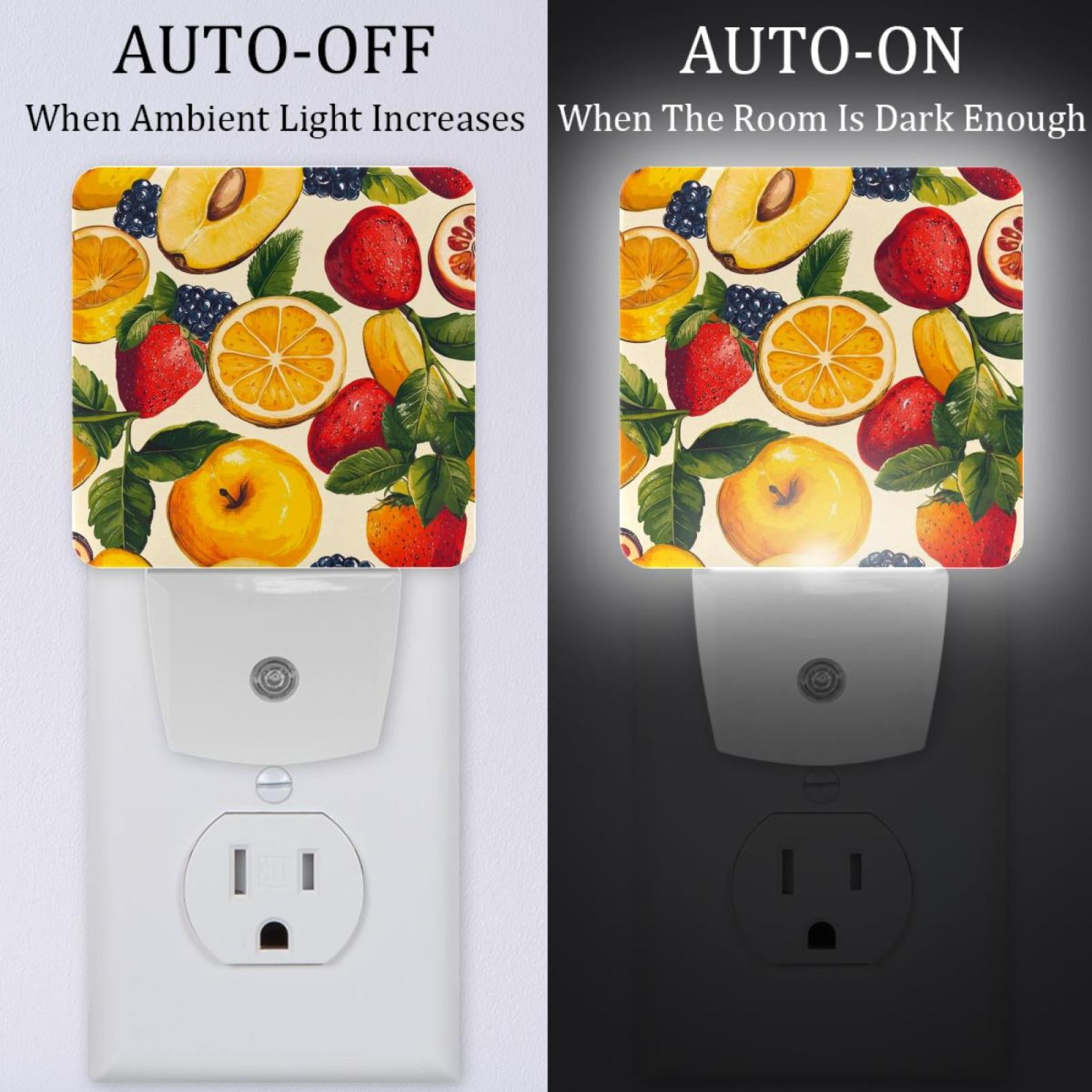 PhooArto Summer Fruit Pattern Plug in LED Night Light Auto Sensor Dusk to Dawn Decorative Night for Bedroom, Bathroom, Kitchen, Hallway, Stairs, Baby's Room, Energy Saving