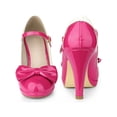 thumbnail image 5 of BLISSFUL STEP Women's Mary Jane Pumps Ankle Strap Bow Decor Closed Toe Stiletto Heels Hot Pink 9.5, 5 of 6