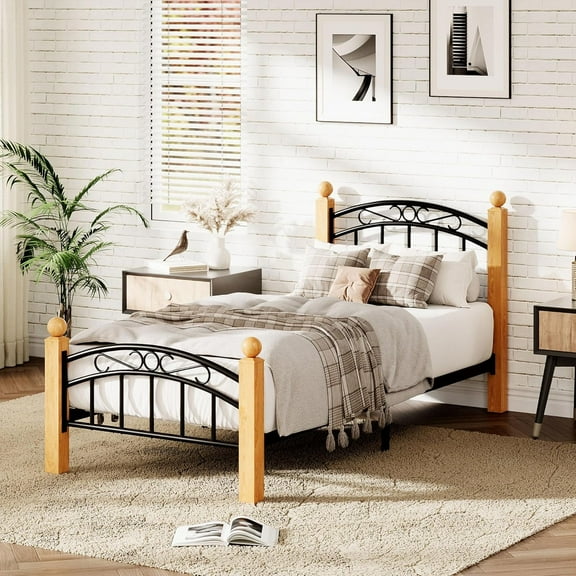 Memoryfield Metal Bed Frame, Twin Size Bed Frame with Headboard and Footboard, Heavy Duty Steel Slat Supported, Under Bed Storage, No Box Spring Needed, Black