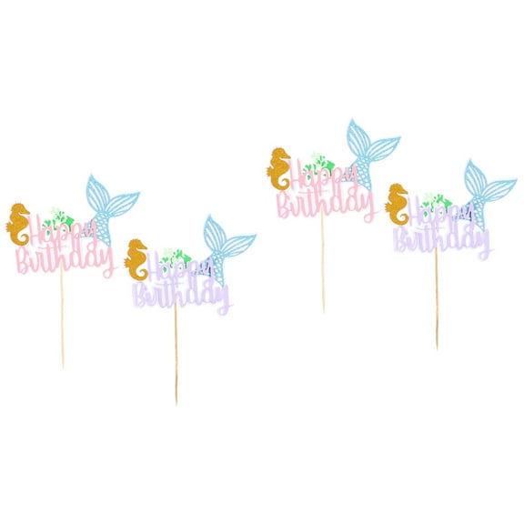 2pcs Toyvian 2pcs Happy Birthday Cake Toppers Mermaid Cake Decoration Cake Picks Birthday Party Supplies
