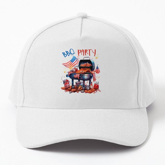 BBQ July Fourth Baseball Cap, USA Flag Independence Day Cookout Design, Classic Hat