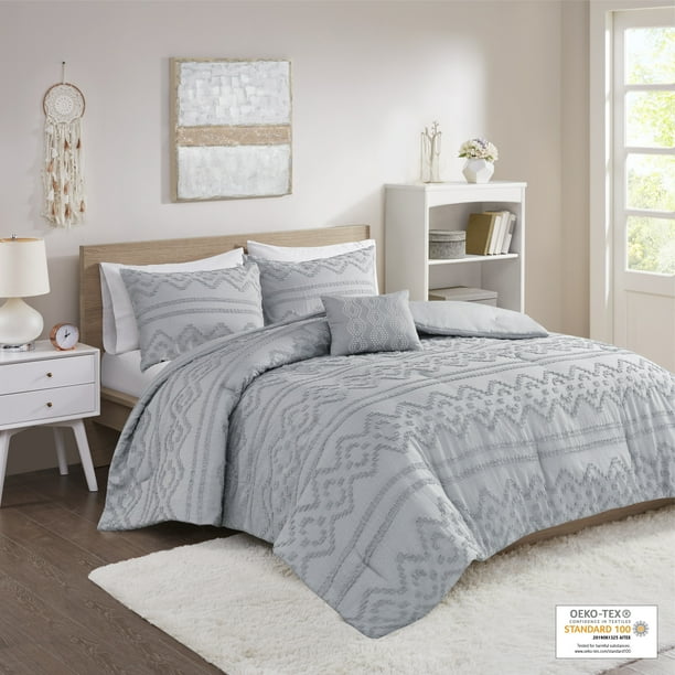 Home Essence Apartment Jemma Solid Clipped Jacquard Comforter Set, Full/Queen, Grey Walmart