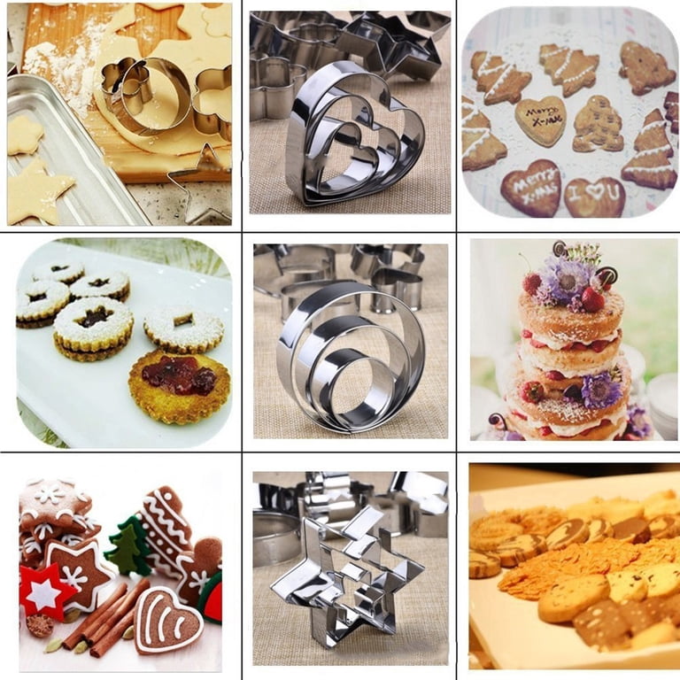 12-Piece Stainless Steel Cookie Cutter Set – 4 Shapes (Heart, Circle, Flower, Star) In 3 Sizes