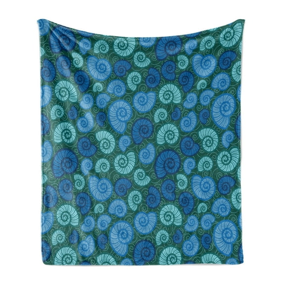 Shells Soft Flannel Fleece Throw Blanket, Periwinkle and Chesnut Turban Shell on Dotted Vortex Shape Motif, Cozy Plush for Indoor and Outdoor Use, 70" x 90", Blue Violet Dark Teal, by Ambesonne