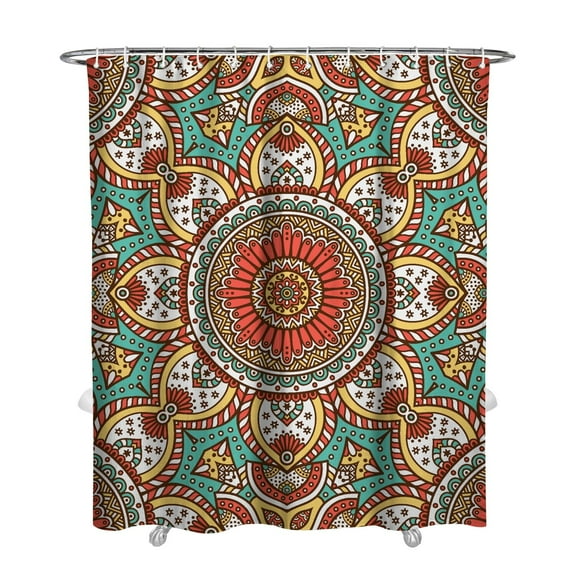 Geometric Mandala Design Shower Curtain Waterproof Bathroom Drape Fade-Resistant Fabric 72x84 Inch with 12 Hooks