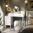 thumbnail image 2 of Vanity Desk With 4 Drawers and Cabinet, Makeup Vanity Table With Charge Station Socket, Small Space Makeup Bedside Cupboard, Gift for Her Choice, Suit for Apartment/Dorm/Bedroom, Pure White, 2 of 7