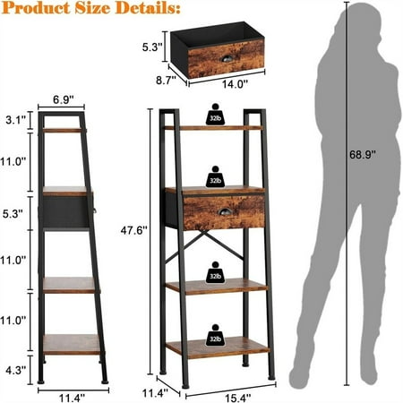 

4 Tier Ladder Shelf - 11.4 D x 15.4 W x 47.6 H