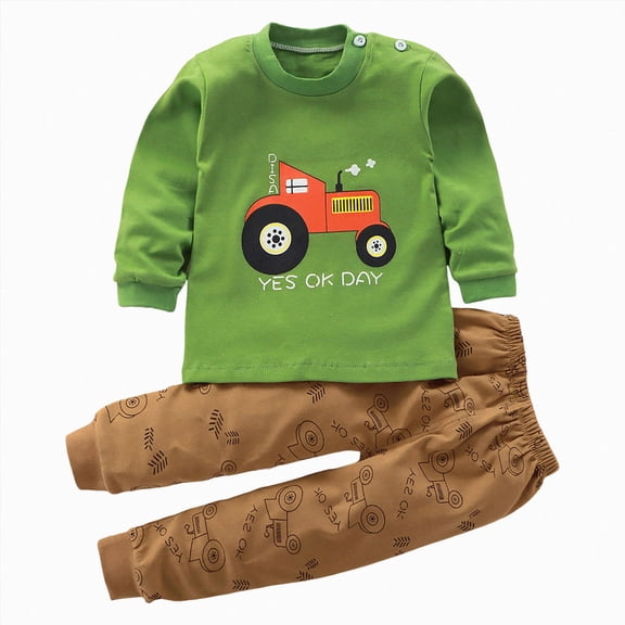 TOWED22 Toddler Boys Fall Clothes 2Pcs Long Sleeve Graphic Round Neck Pullover Sweatshirt Sweatpants Cozy Outfits Set(Green,4-5 Y)