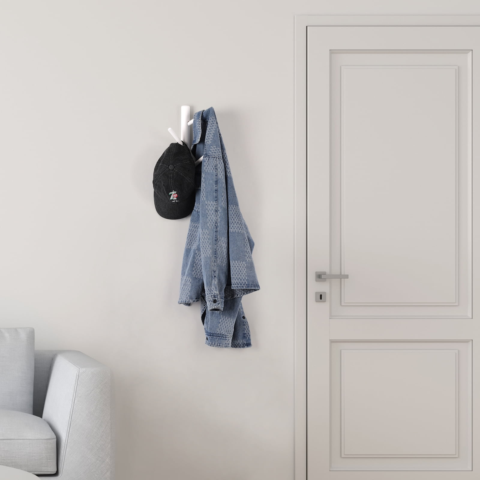 4 Hooks Wood Coat Rack Wall Mounted Tree Branch Coat and Hat Entryway Rack, White