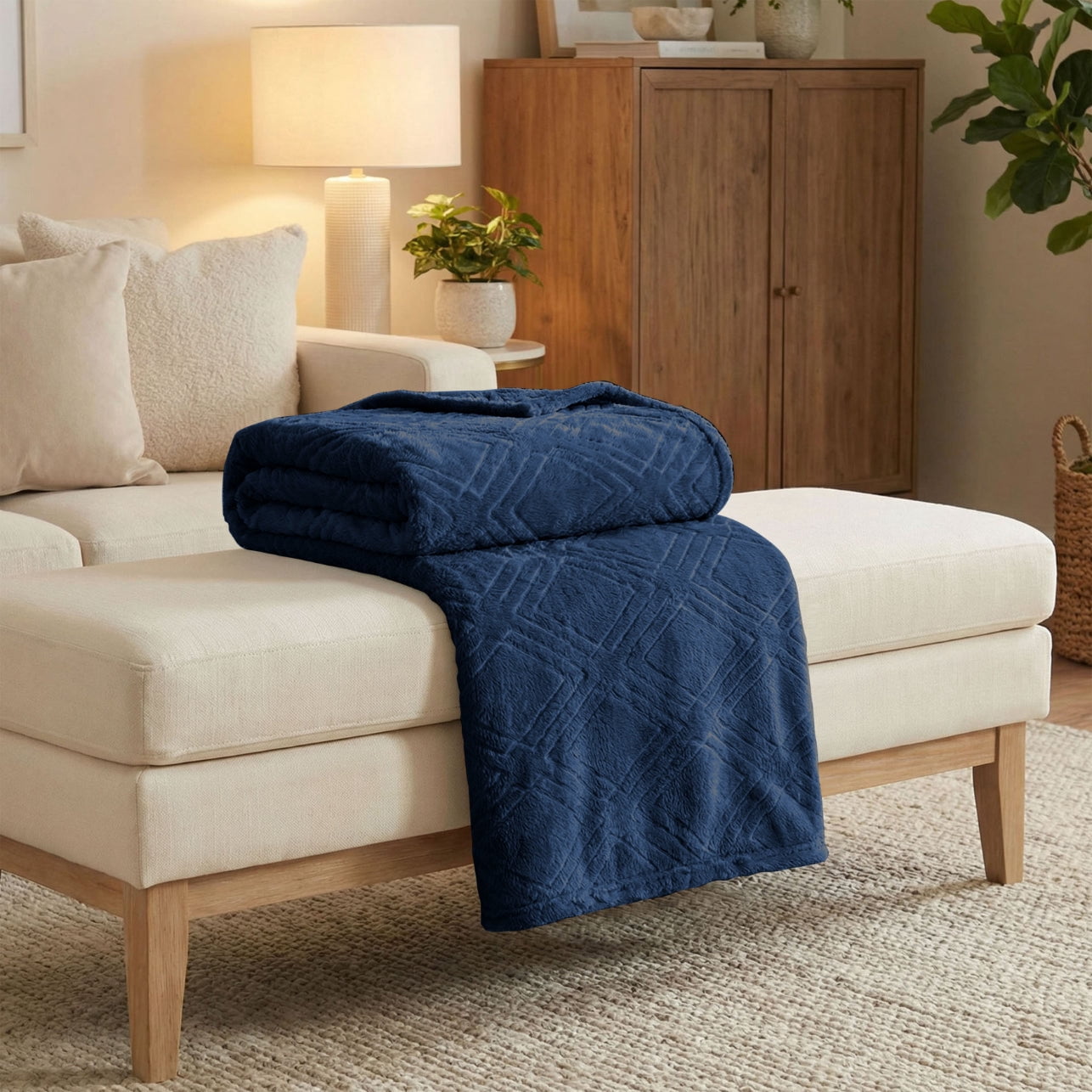 Superior Alaska Diamond Fleece Blanket 50" x 60", Lightweight Soft Bed Blankets, Throw Size, Navy Blue