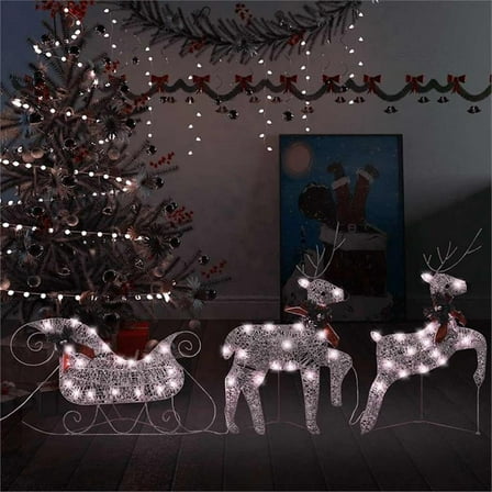 Pemberly Row Mesh Metal Reindeer & Sleigh Christmas Decoration - Gold