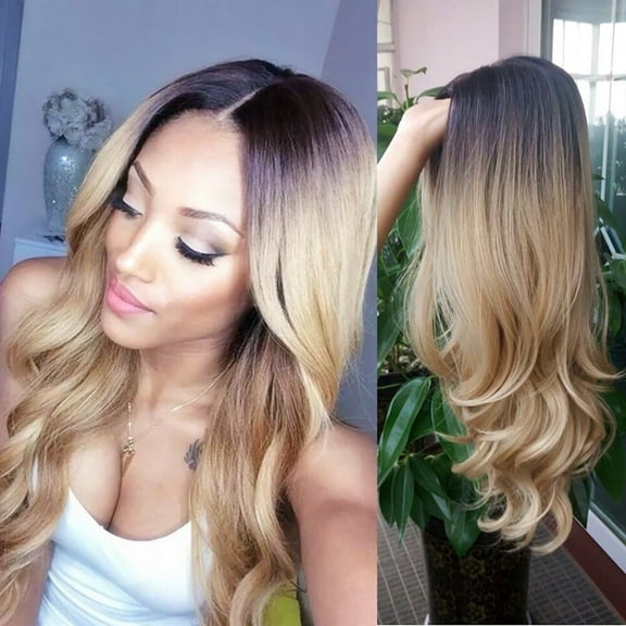 DOPI Women Full Gold Black Curly Synthetisch Hiar Wig Costume Fashion Wigs