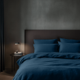 thumbnail image 3 of Peacock Dark Blue Washed Linen Duvet Cover Set - Single, Twin, Twin XL,, 3 of 7