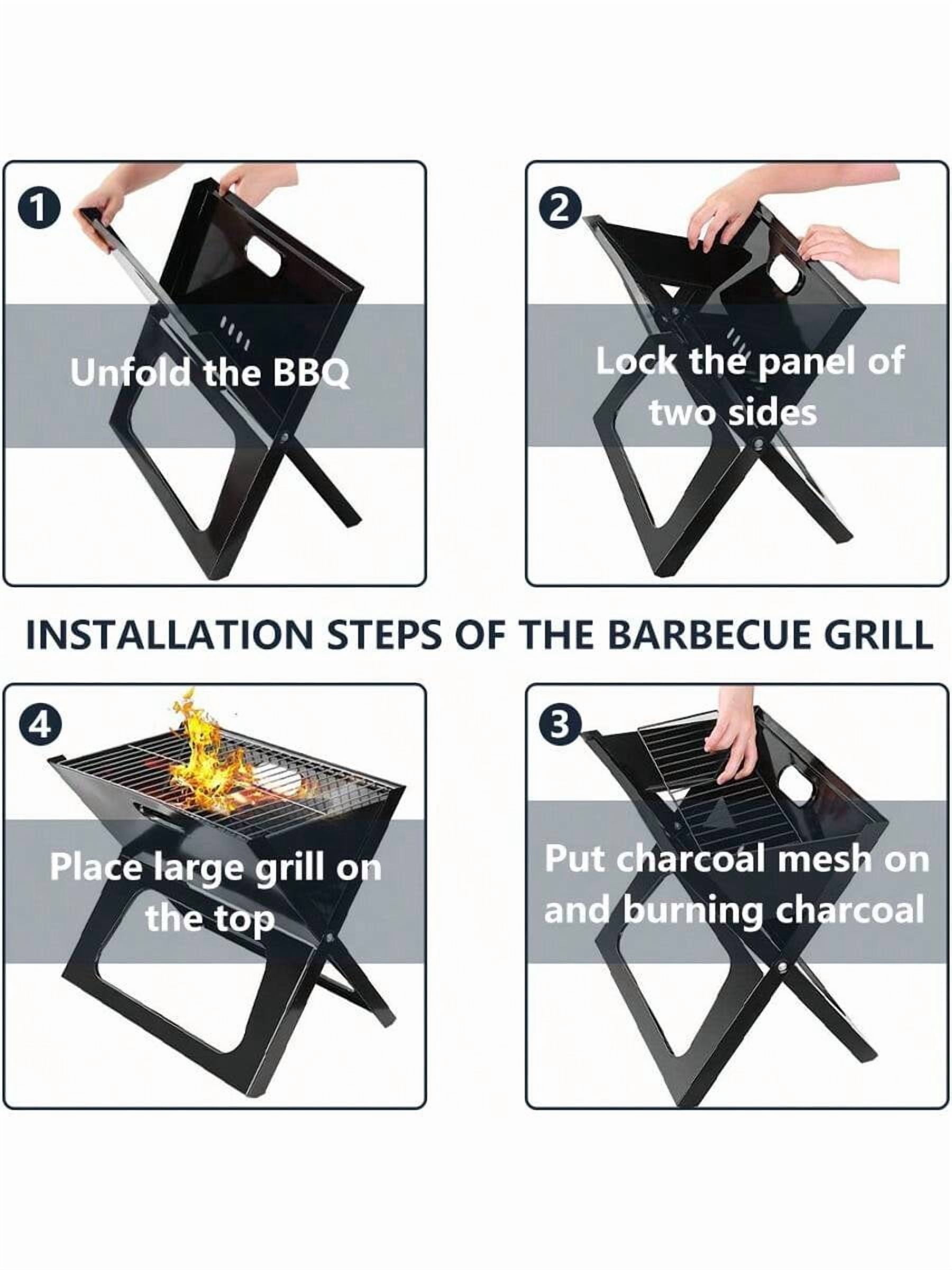 XC Portable Folding Charcoal Grill – Small Stainless Steel Tabletop BBQ For Outdoor Camping, Picnic, Beach & Garden & Grill-Black