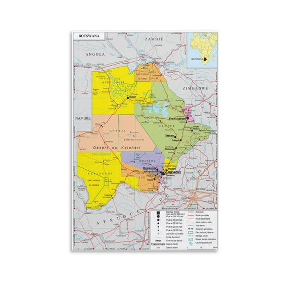 Botswana Map Posters Artworks Picture Print Poster Wall Art Painting Canvas Gift Decor Home Posters Decorative 16x24inch(40x60cm)