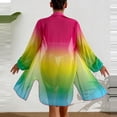 thumbnail image 5 of LYMAYTER Women Tulle Short Dresses Printed Beach Blouse Multicolor Cover-Up Long Sleeve Sunsuits S-XL, 5 of 8