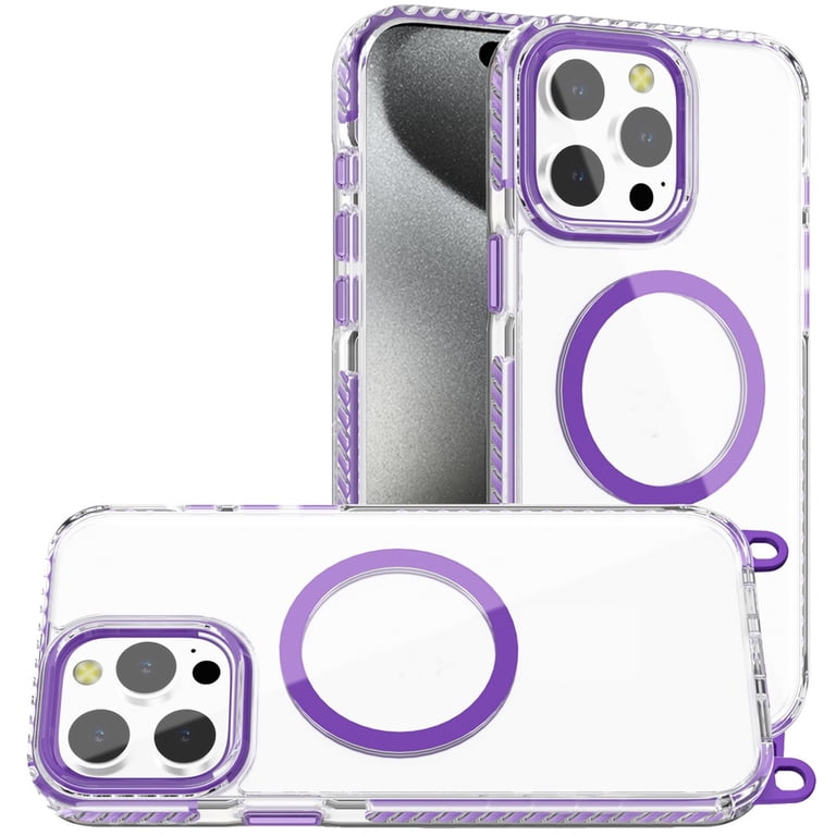 Lanyard Clear Magnetic Case For IPhone 16 15 14 13 12 11 Pro Max Plus Soft TPU Electroplated Back Cover,Light Purple,for IPhone 16