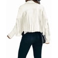 thumbnail image 2 of utcoco Women's Fashion Notched Collar Open-Front Fringed Performance Moto Faux Suede Leather Crop Jacket Coat, 2 of 6