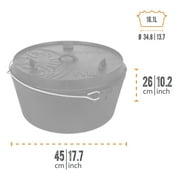 Petromax Cast Iron Dutch Oven for Cooking or Baking Outdoors Over a Campfire or in the Home Kitchen, Pre-Seasoned Cookware Conducts Heat Evenly, 3 Legs, 17 Quart