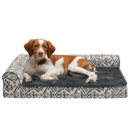 UPC: 0842229122763 | FurHaven Pet Products Southwest Kilim Memory Foam Deluxe L-Chaise Pet Bed for Dogs & Cats – Boulder Gray Medium