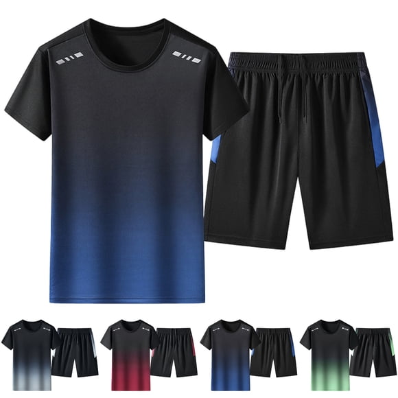 Men's Summer Casual Short Sleeve Crew Neck T-Shirt and Shorts 2 Piece Set Loose Fit Elastic Waistband Lightweight Cotton for Vacation Beach Loungewear Daily Wear Gym Workout