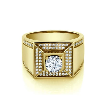 - 1.94 Ct Round White Zirconia 18K Yellow Gold Plated Silver Men's Ring
