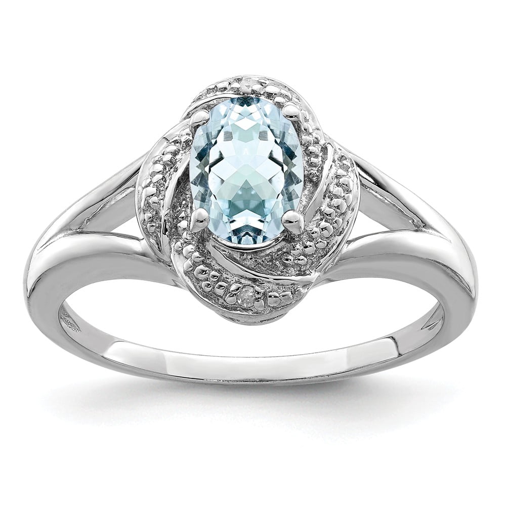 Diamond & Aquamarine Ring Set In Sterling Silver Diamond Halo 