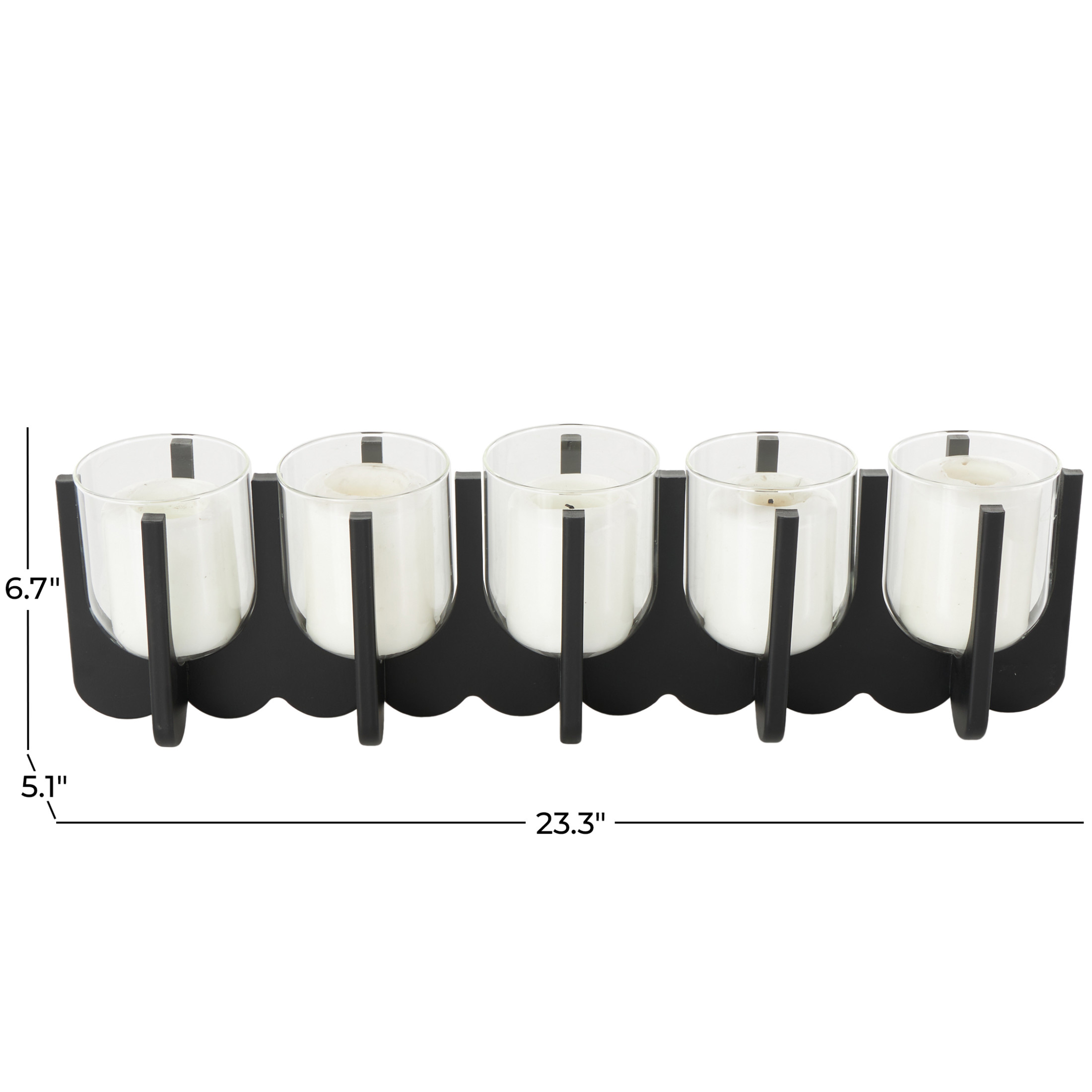 DecMode 5 Candle Black Wooden Rectangle Hurricane 5 Slot Candle Holder
