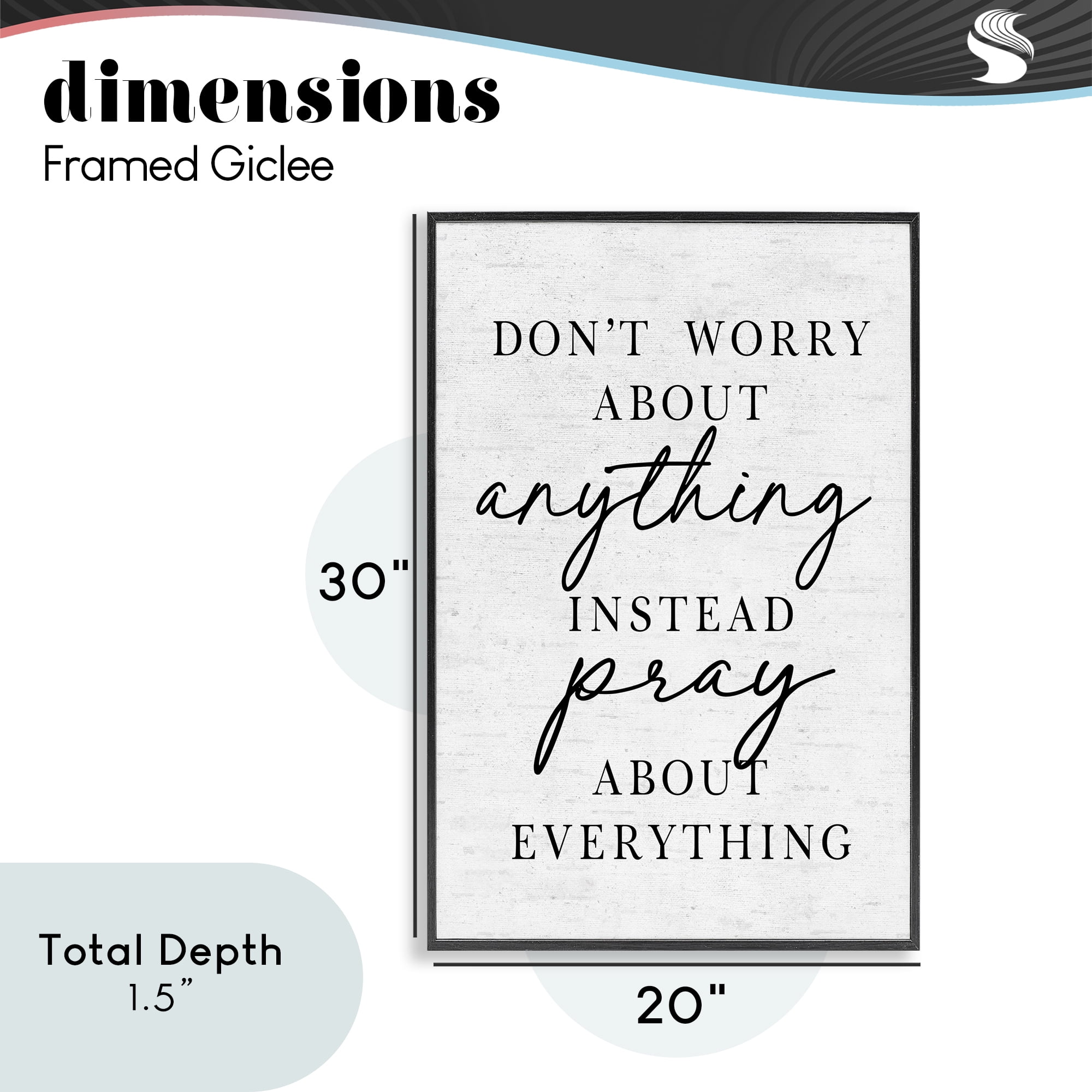 Pray Instead Of Worry Black Framed Giclee Art, design by Lettered and Lined