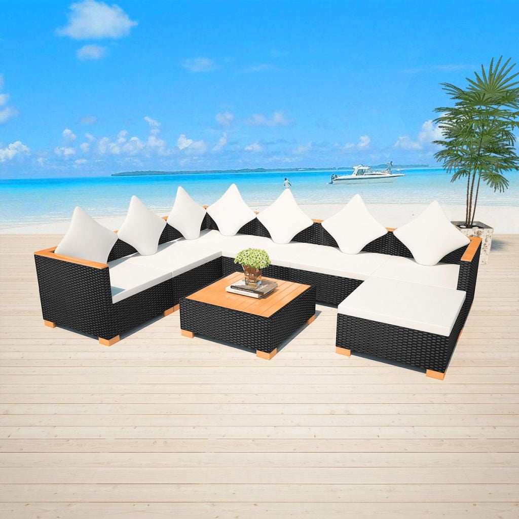 Kepooman 8 Pcs Outdoor Patio Rattan Sectional Chair Set with Cushions & Tea Table, Black Kepooman 8 Pcs Outdoor Patio Rattan Sectional Chair Set with Cushions & Tea Table, Black
