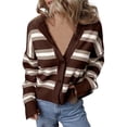 thumbnail image 6 of ZHENHONG Crew Cardigans Womens, Womens Cropped Striped Knit Cardigans Sweaters Trendy Long Sleeve Lightweight Open Front Button OutfitsCardigans for Women, 6 of 6