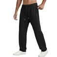 thumbnail image 4 of Pantalones cargo deportivos anchos y holgados para hombre: cintura elástica con cordón, mezcla de lino, corte holgado con bolsillos laterales para correr, hacer senderismo o llevar de forma informal., 4 of 6