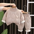 thumbnail image 2 of CHEEREAM 2 Piece Winter Warm Outfits for Toddler Kids Newborn Baby Girls Fleece Linen Quilted Pullover Tops and Pants with Pockets for 3 Months-6 Years, 2 of 4