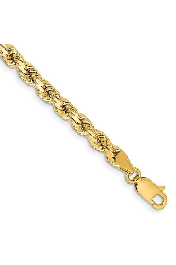 Fine Jewelry 14K Yellow Gold 4.25mm Diamond-cut Rope with Lobster Clasp Chain Anklet 9 inch for Women