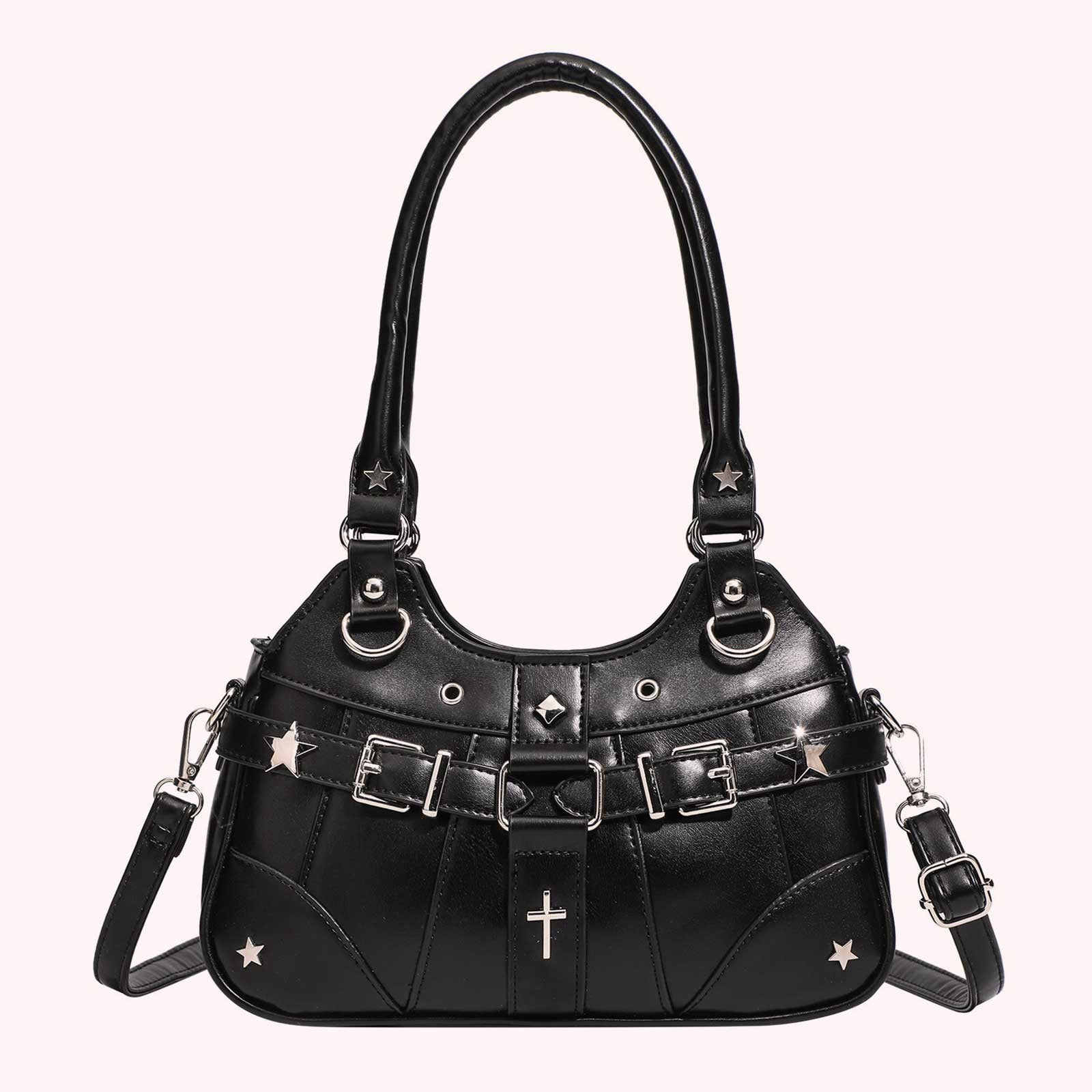 HUISZJ Metal Stud Crossbody Bag with Handle, Large Capacity Shoulder Bag, Portable Commute Bag for Travel Shopping Work, style2