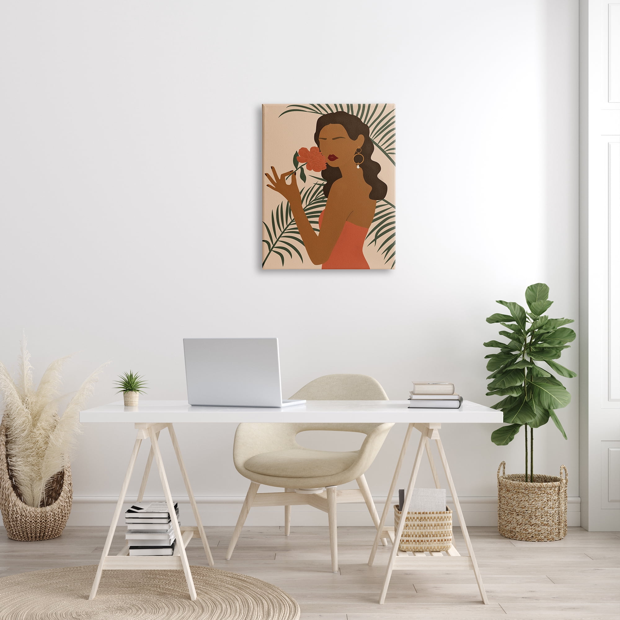 Stupell Industries Woman With Red Floral over Green Palm Leaves, 24 x 30, Designed by JJ Design House LLC