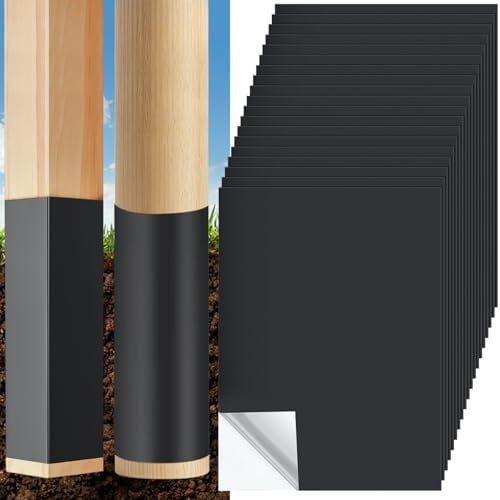 20 Pcs 17 x 13 Inch Fence Post Protector 4 x 4 Wood Fence Post Wraps Rot Protection Sleeve Waterproof PVC Butyl Tape Self Adhesive, Fits 3 x 3 to 4 x 4 Square and 3 to 5 Round Mailbox, Black