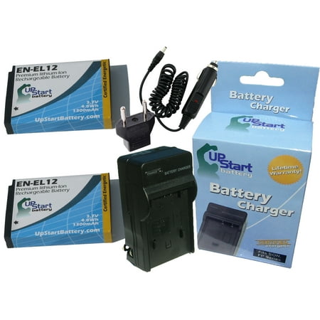 Nikon Fuji X Adapter 2x Pack - Nikon Coolpix S6000 Battery + Charger with Car & EU Adapters - Replacement for Nikon EN-EL12 Digital Camera Battery and Charger (1300mAh, 3.7V, Lithium-Ion) ()