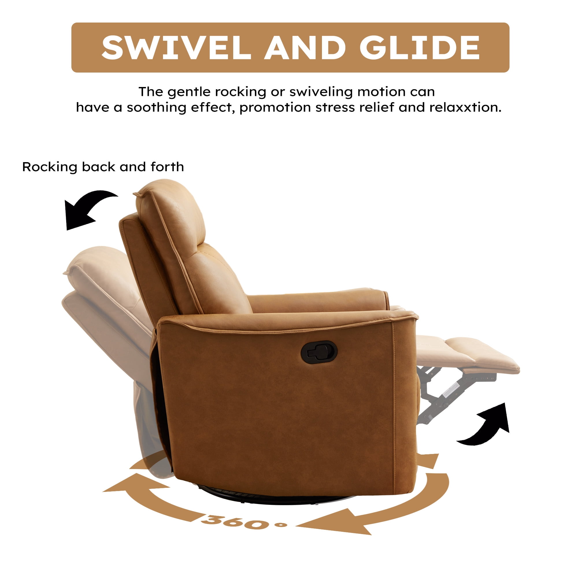 Bonzy Home PU Leather Swivel Rocker Recliner, 360 Degree Swivel Rocking Chair with Soft Backrest for Living Room, Bedroom and Office,Brown