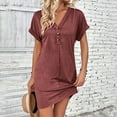 thumbnail image 5 of SMihono Trendy Women's Casual T Shirt Dress Button Up V Neck Tunic Dresses Summer Short Sleeve Mini Dresses Loose Sundresses Red M, 5 of 8