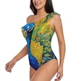 thumbnail image 5 of Daiia Peacocks Women's One Piece Swimsuits Personalized One Shoulder Swimwear Asymmetric Ruffle Bathing Suits-Large, 5 of 8