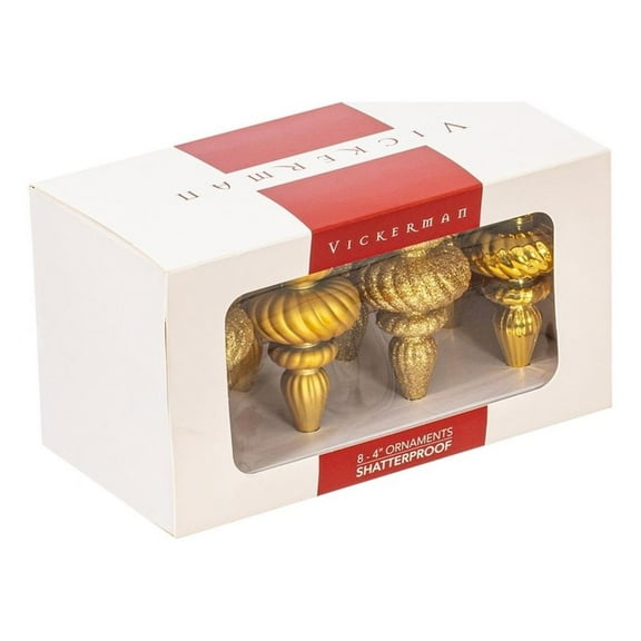 Pemberly Row 4" 4-finish Finial Christmas Ornaments in Gold (Set of 8)
