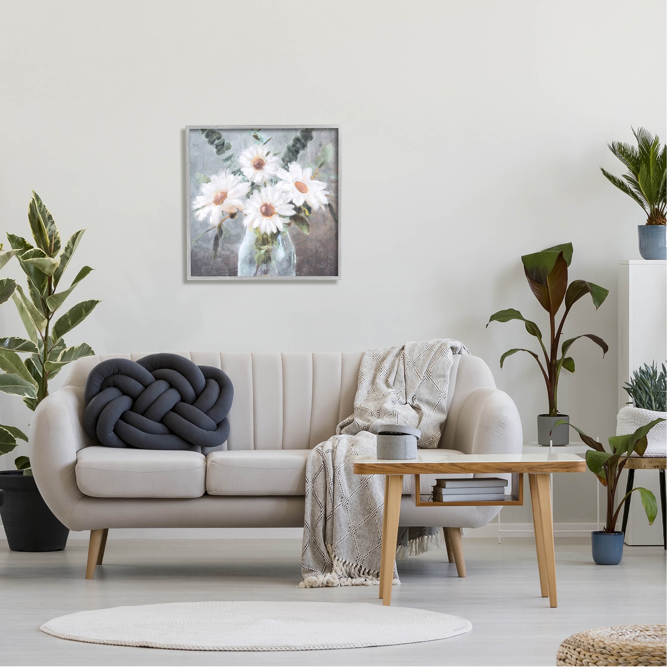 Stupell Industries Traditional Mixed Daisies Arrangement Painting Gray Framed Art Print Wall Art, Design by Nina Blue