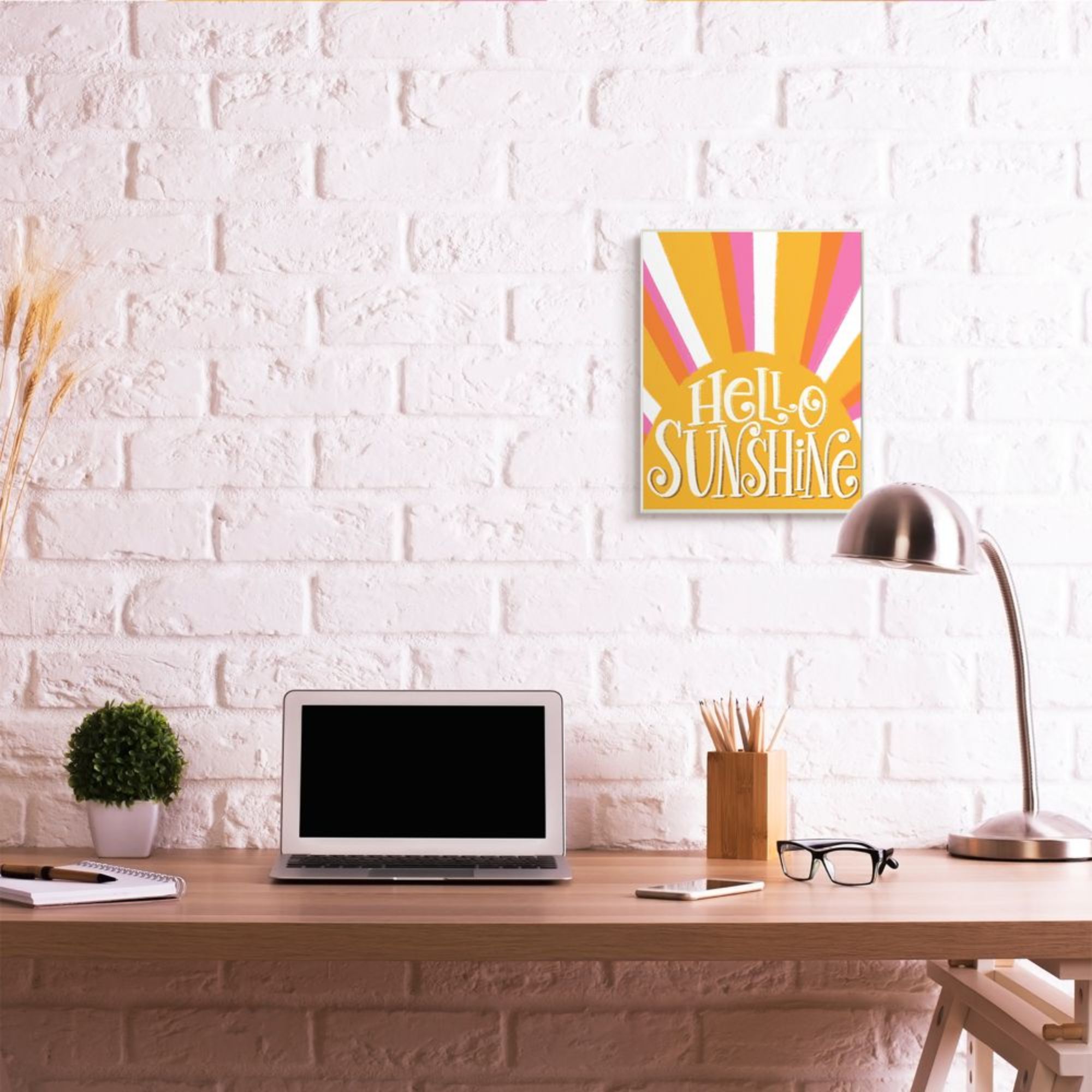 Stupell Industries Hello Sunshine Phrase Yellow Pop Art Stripes Design by Taylor Shannon