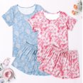 thumbnail image 2 of Ensemble de Pyjama 2 Pcs pour Femmes Manches Courtes Vêtements de Nuit Doux Col Rond Ensemble de Shorts Imprimés avec Poches P-TTG, 2 of 5
