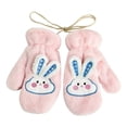 thumbnail image 1 of 1 Pair Hanging Rope Halter Elastic Cuffs Thickened Ridding Gloves Winter Cartoon Rabbit Girls Cycling Skiing Plush Mittens for Cold Weather, 1 of 10