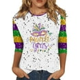 thumbnail image 2 of BOOMILK Mardi Gras Shirts for Women Plus Size Loose Fit 3/4 Sleeve Graphic Tees Round Neck Carnival Top T Shirt, 2 of 4