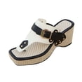 thumbnail image 3 of Gpaecead Women Wedge Thong Sandals Square Toe Woven Fabric Studded Straps Cushioned Plus Size Spring Summer Beach Bohemian Shoes,White, 3 of 8